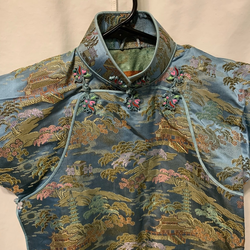 Blue brocade qipao/cheongsam